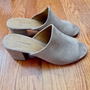taupe mule heels